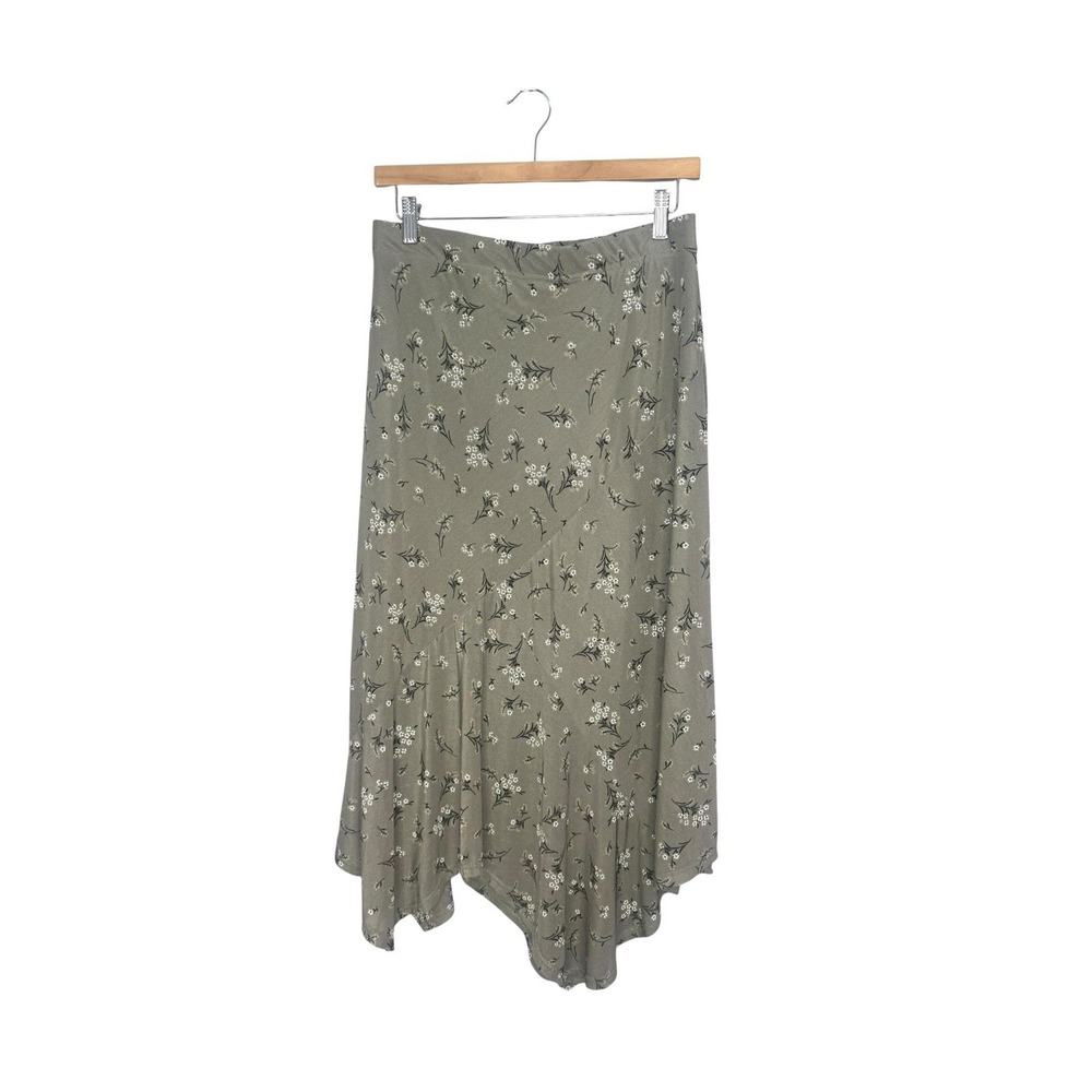 Y2K Mesh Maxi Skirt Floral Forest Fairy Grunge Sage Green Asymmetric Hem Size L